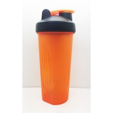 109 Шейкер 600мл оранжевый прозрачный стакан-чёрная крышка-оранжевая защелка с металлическим шариком